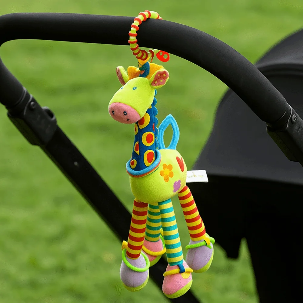 PP coton girafe animaux clochettes peluches poupée éducation précoce nouveau-né girafe hochets jouets en peluche sensoriel doux