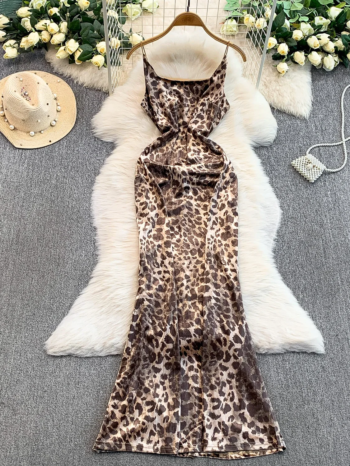 

Сексуальное бархатное платье-футляр с леопардовым принтом для женщин, осенне-зимнее, с высокой талией, А-силуэт, юбка-годе