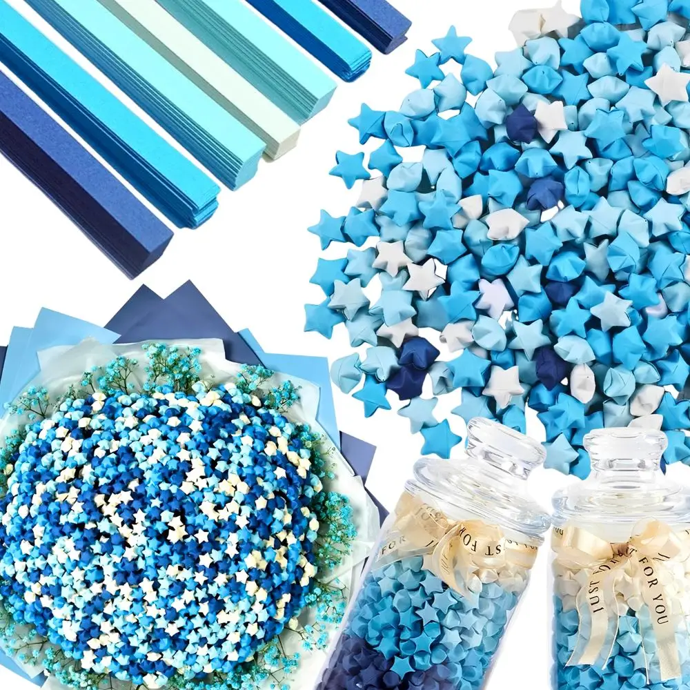 540 Blatt Blaue Glücksstern-Papierstreifen Set, Vorgeschnittenes Origami-Papier für DIY-Falten, Basteln, Wunschgläser, Geschenkverpackung YMY