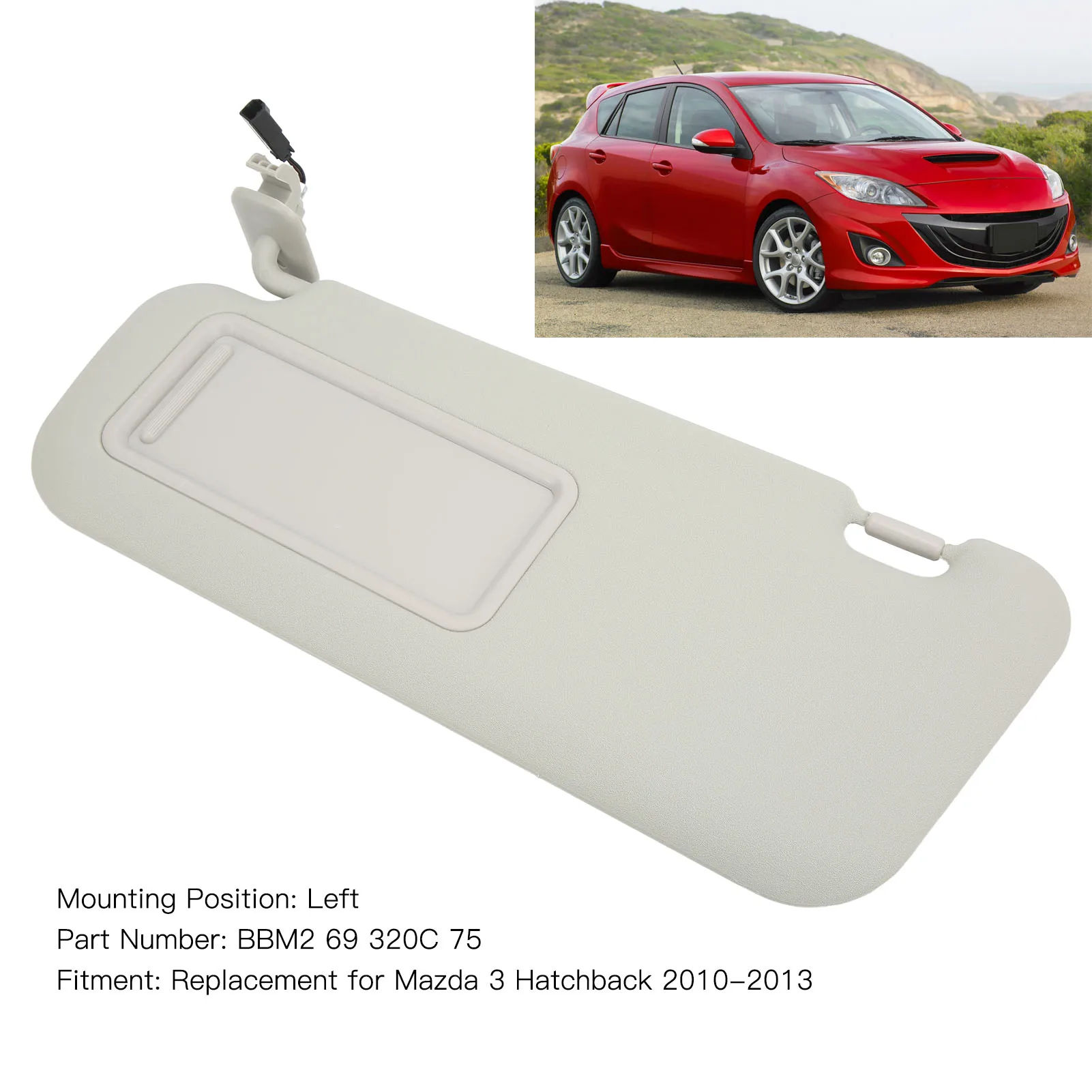 Car Left Driver Side Sun Visor Shade Interior Replacement for Mazda 3 Hatchback 2010‑2013 BBM2 69 320C 75 Car Accessories