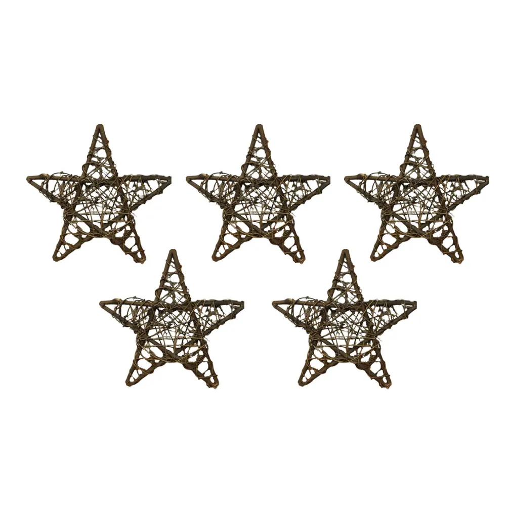 

5Pcs 15Cm Natural Rattan Pentagram Ornament Five Point Star Holiday Party Home Decorative Craft Accessory Ratten Ornament