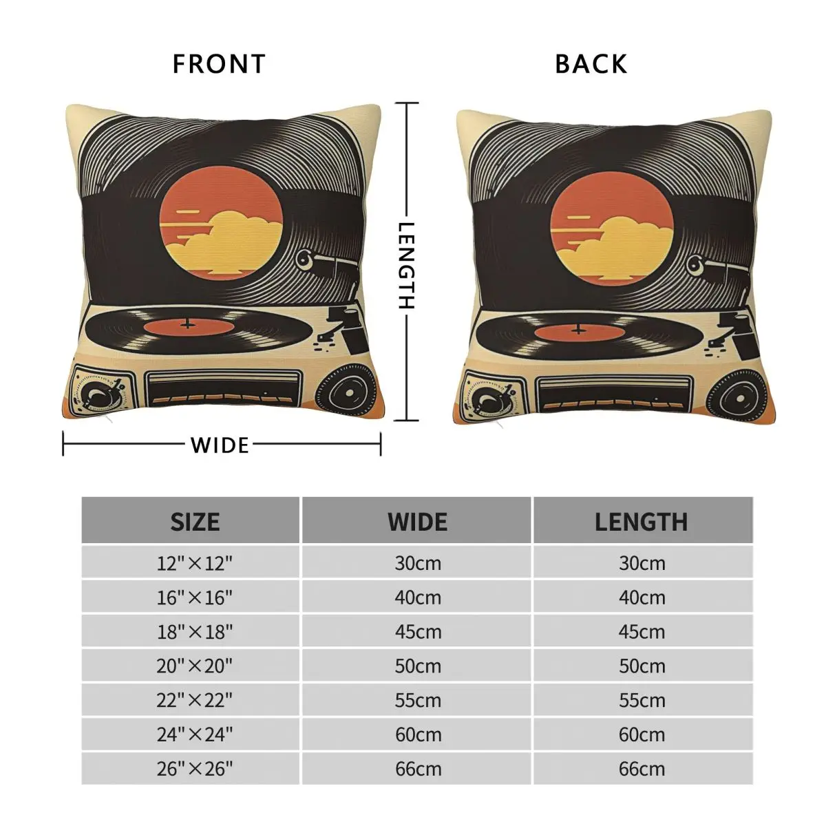 Vintage Vinyl Record Player Pillowcase Polyester Linen Velvet Creative Zip Decorative Pillow Case Home Cushion Cover