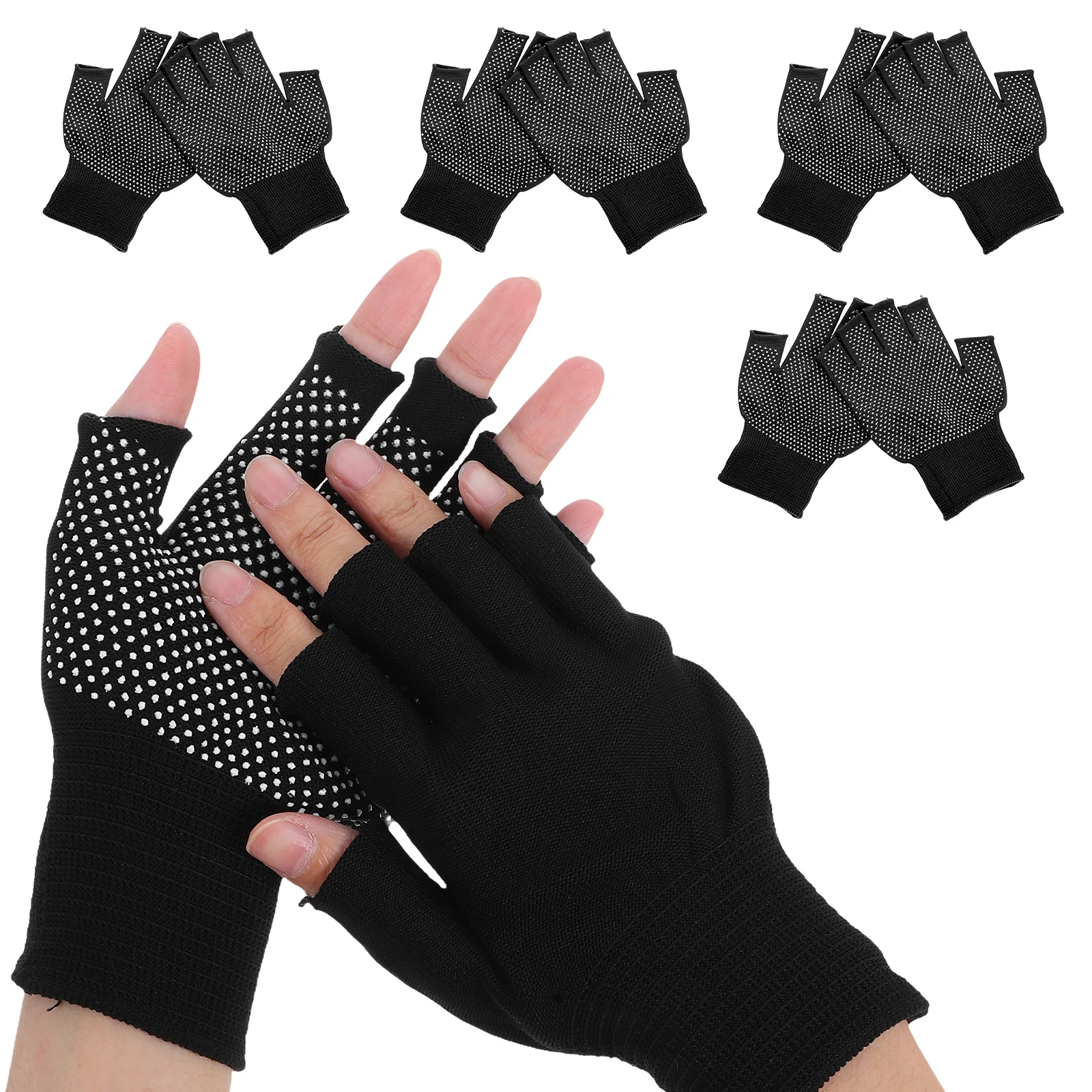 5Pairs Fingerless Work Gloves Anti-Slip Palm Breathable Fabric Warm Winter Gloves for Men Women Half Finger Touchscreen Use