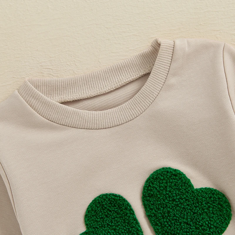 Día infantil de San Patricio con bordado de trébol y manga larga, cuello redondo y diseño de longitud completa para primavera