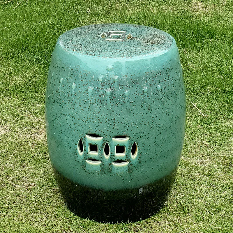 Chinese Kiln Green And Black Color Changed Glaze Porcelain Drum  Stool