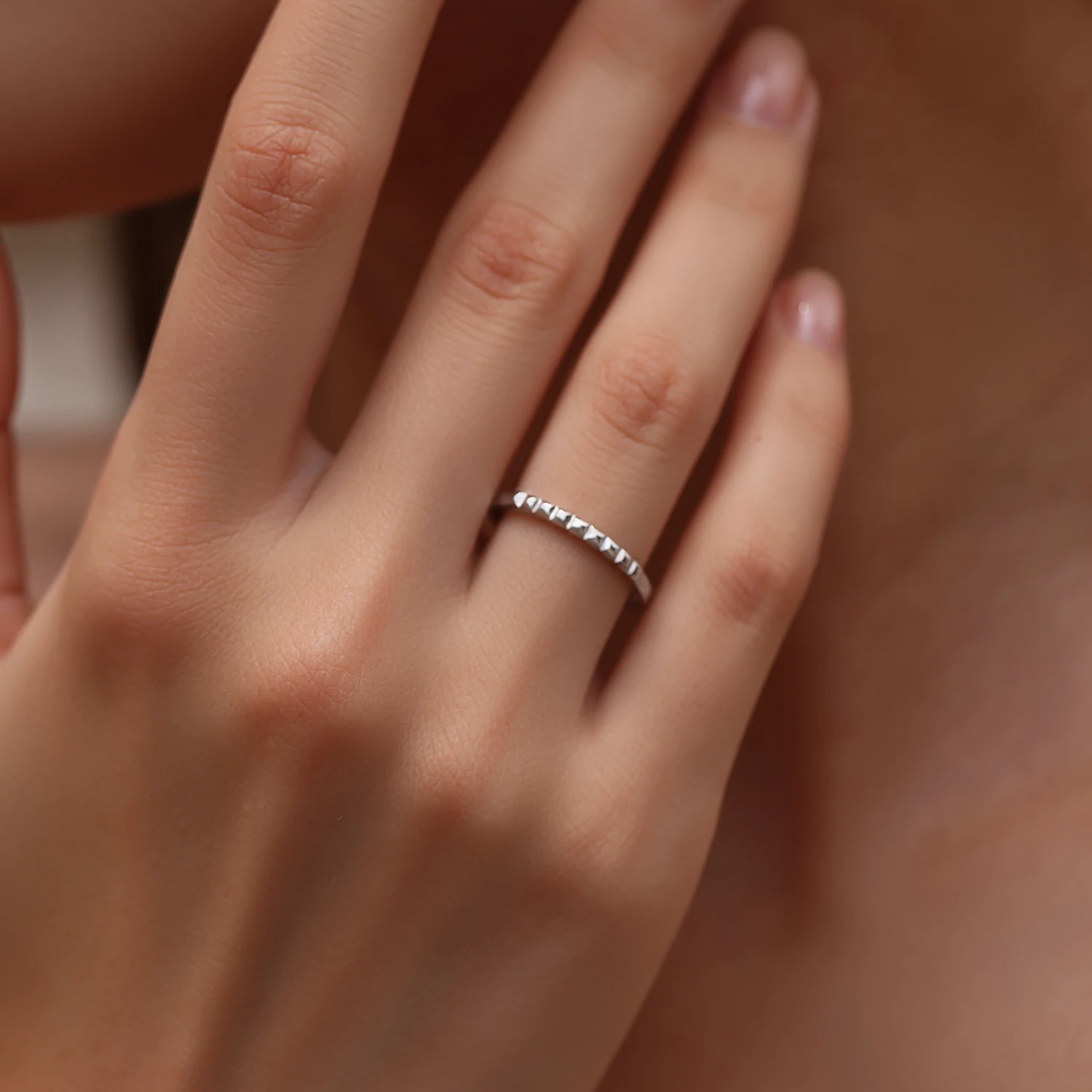 MODIAN 925 Sterling Silver High-end Minimalist Rhombus Rivet Stackable Finger Rings for Women Fine Jewelry Accessories