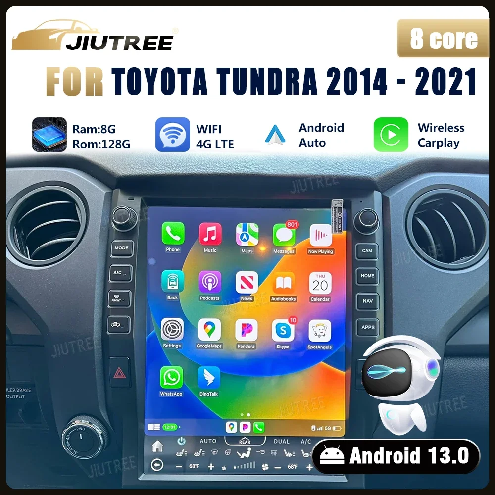 

12.1" Android 13 Tesla Style Screen For Toyota Tundra 2014-2021 GPS Car Multimedia Player Stereo Receiver Radio Wireless CarPlay