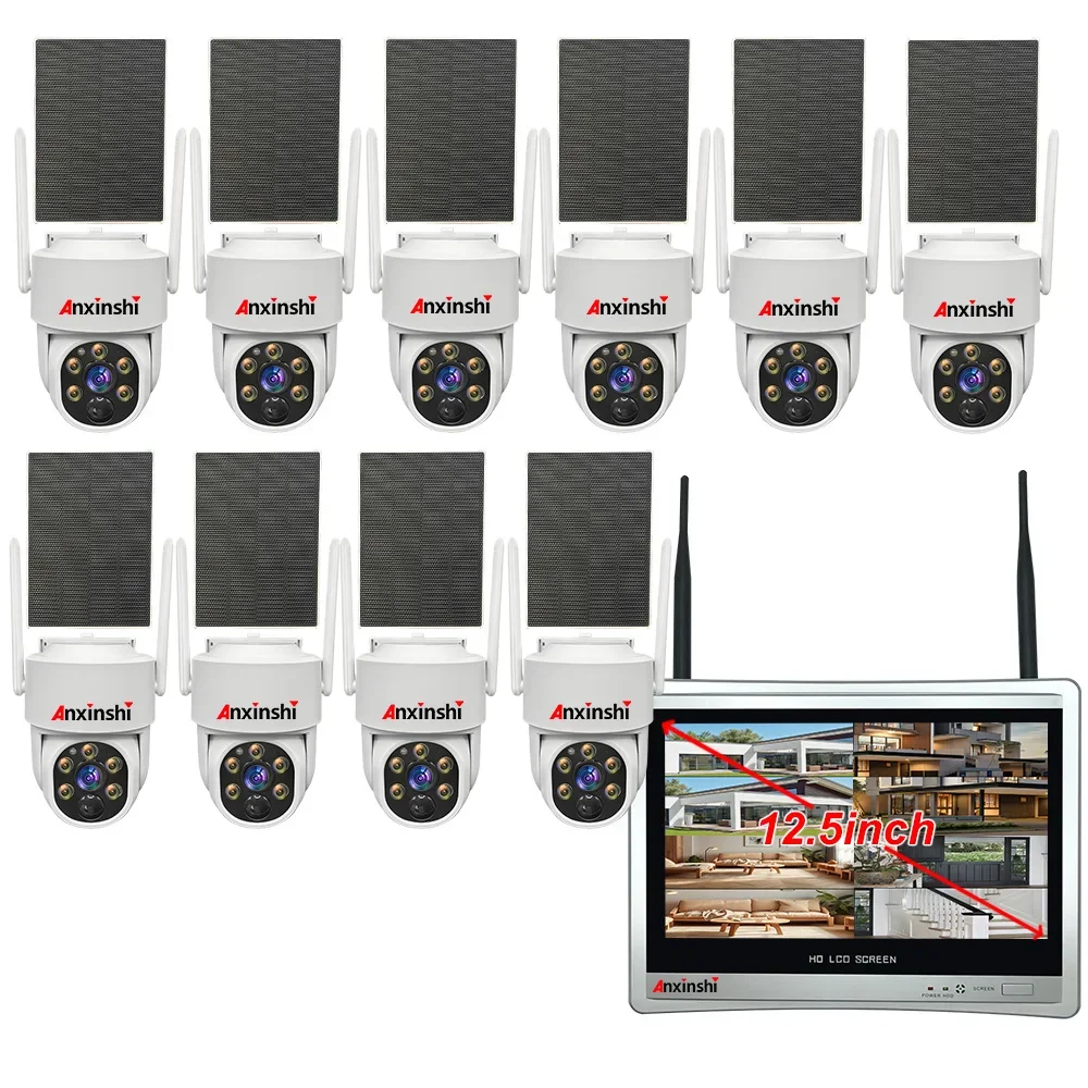 

Eseecloud 12.5inch NVR With 4MP PTZ Solar Camera 10CH NVR System Security Camera Kit CCTV Camera System