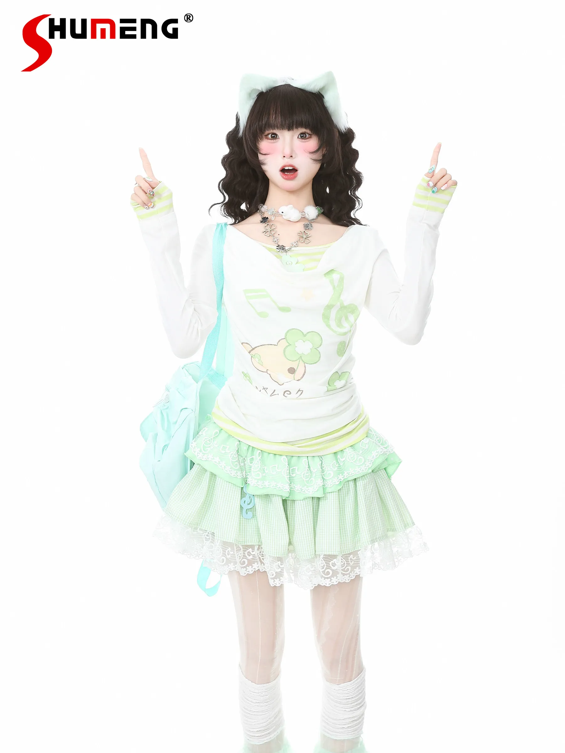 

Оригинальная японская милая юбка в стиле Y2K с кружевными вставками, короткая, с эластичной высокой талией, многослойная, в клетку, мини-юбка для женщин, весна 2026