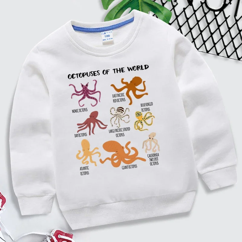 Cartoon Octupus Children's Clothing Octopuses of The World Print Hoodie Funny Animal Boys Sweatshirt Kawaii Octupus Girls Hoodie