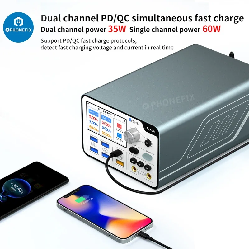 AIXUN P3208 P2408S مصدر طاقة تنظيمي ذكي لهاتف iPhone 6-14 Pro Max كاشف ماس كهربائى بطارية لوحة شحن سريعة