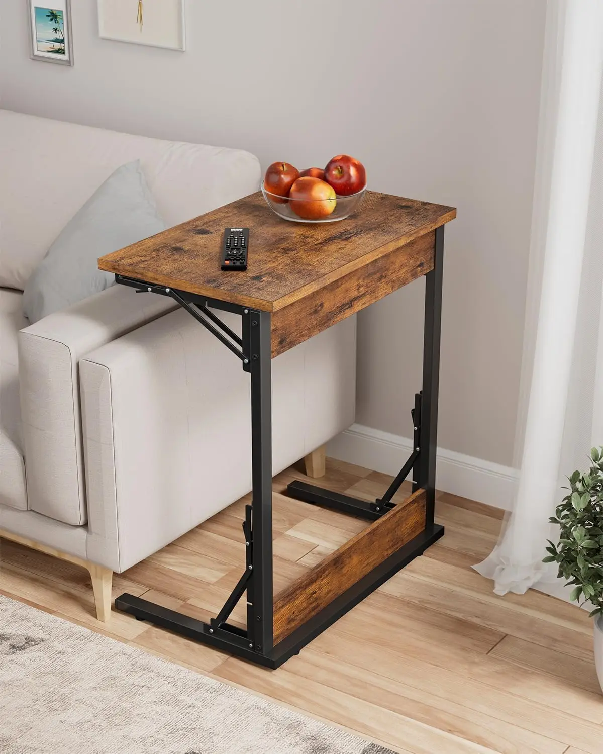 Folding TV Tray Set of 2, Small C-Shaped TV Dinner Tray Table, Slide Under Couch Side Table for Recliner, Living Room, Bedroom
