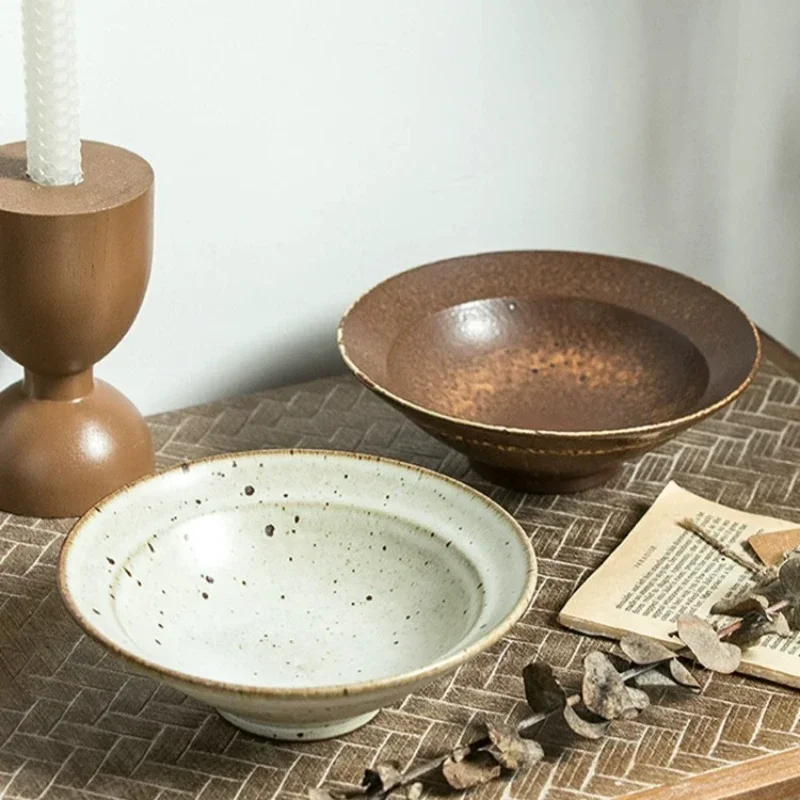 Coarse Pottery Straw Hat Shaped Bowl Large Lamian Noodles Bowl Spotted Pattern Supporting Disinfection High-temperature Heating