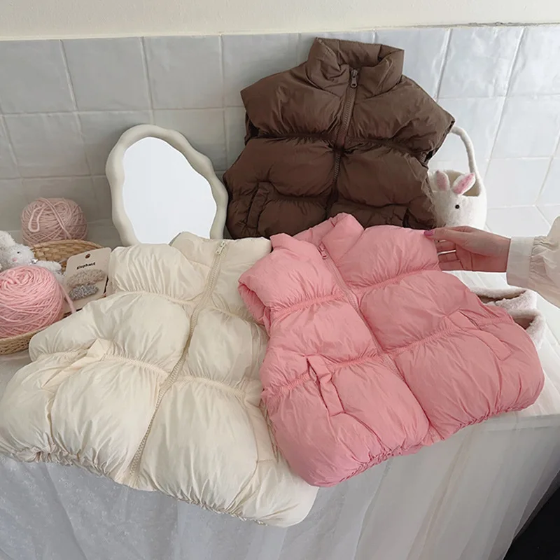 

Children's Autumn and Winter Down Cotton Fashion Vest Girl Baby Short Thickened Thermal Cotton Vest