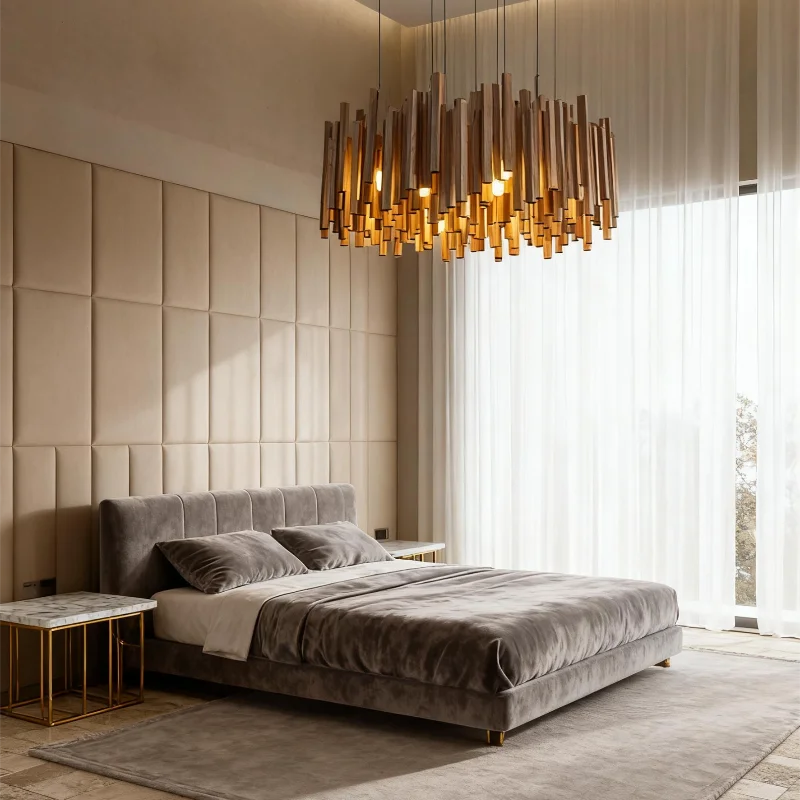 Retro Wooden Hanging Chandelier Light For Dining Living Room Farmhouse Kitchen Table Solid Wood Led Pendant Chandelier Lamp