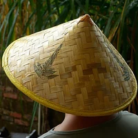 Chinese Retro Bamboo Rattan Fisherman Hat Handmade Weave Straw Bucket Hat Tourism Rain Dance Props Cone Fishing Sunshade Hat - Image 2