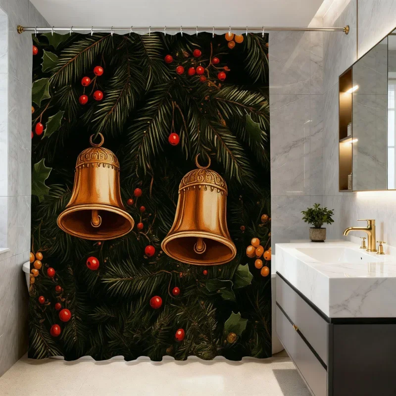 Christmas Shower Curtain Snowman Gingerbread Man Santa Xmas Tree Reindeer Waterproof Bath Curtain Holiday Decor w Hook