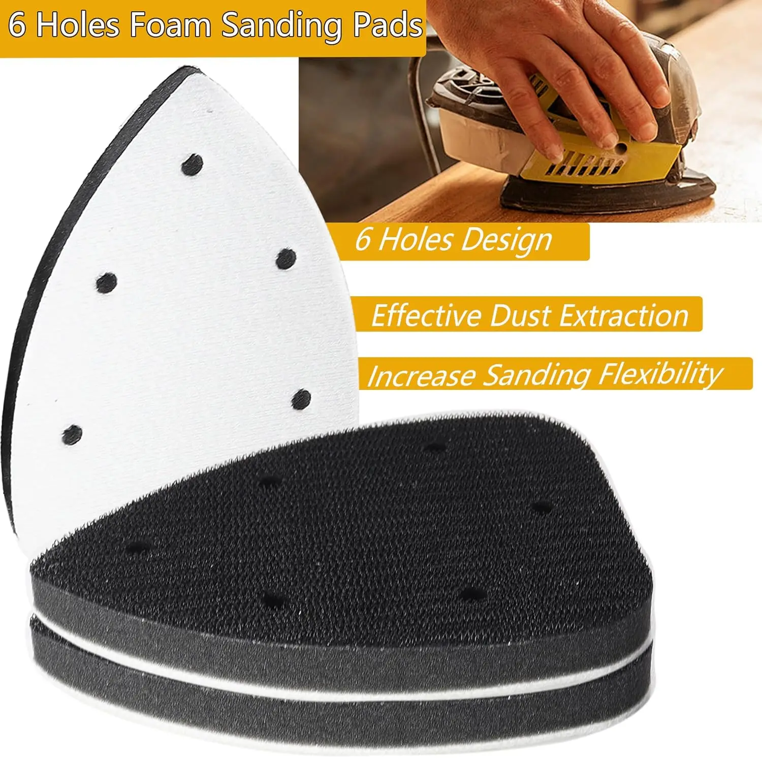 3pc 6-Hole Foam Interface Pad for Mouse Sander, Hook & Loop, Compatible with Ryobi Sander