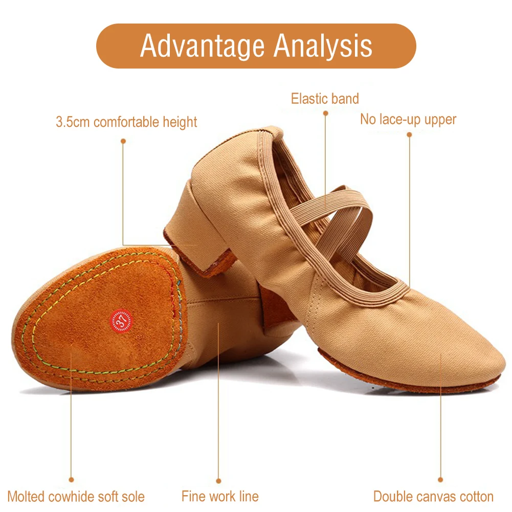أحذية الباليه الكلاسيكية للتدريب على الرقص للنساء بحزام نعل ناعم 3.5 سم مع أحذية الرقص المرنة للمعلم
