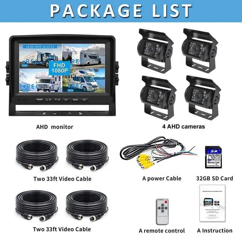 Factory Supply For Truck Bus Caravan RV 9inch Full HD Quad Split Monitor Dual Lens Built-in Loop Recording And CCD Cameras Kit