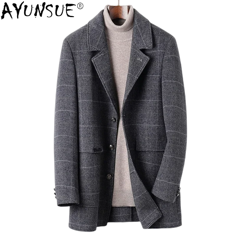 AYUNSUE 51.3% Wool Coat for Men Mid Length Winter Business Goose Down Thick Down Inner Lining Double-sided Wool Jacket Men Ropa