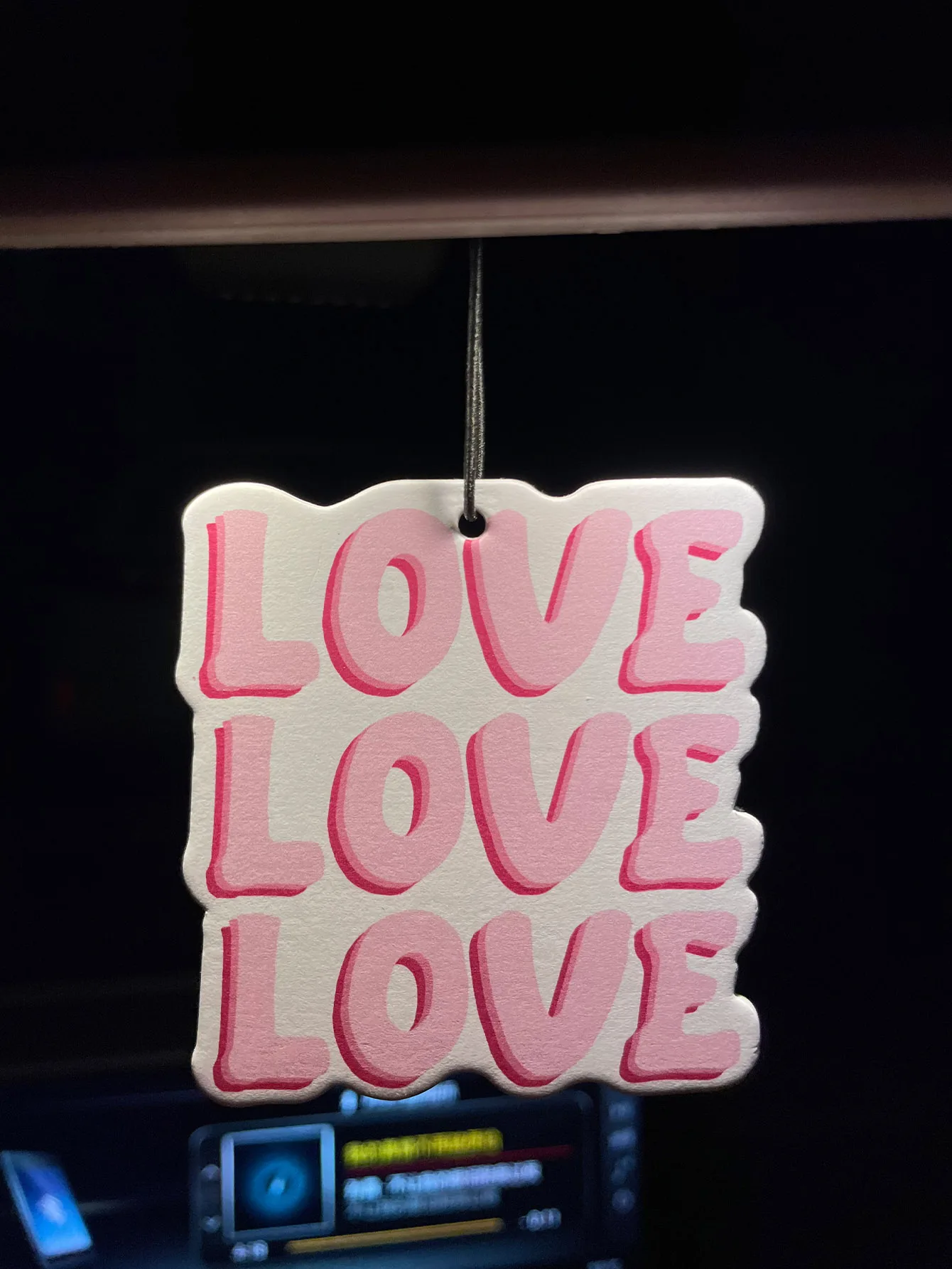 Retro 3D Stacked LOVE Pink Script Hanging Car Air Freshener Scent Card, Natural Plant Extract Fragrance, Alcohol-Free Non-Toxic