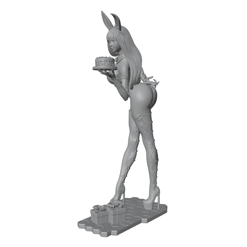 1/24/12/6 Holiday party theme bunny girl character, cute girl resin model kit GK mini 3D printed gray model statue, not painted view 3