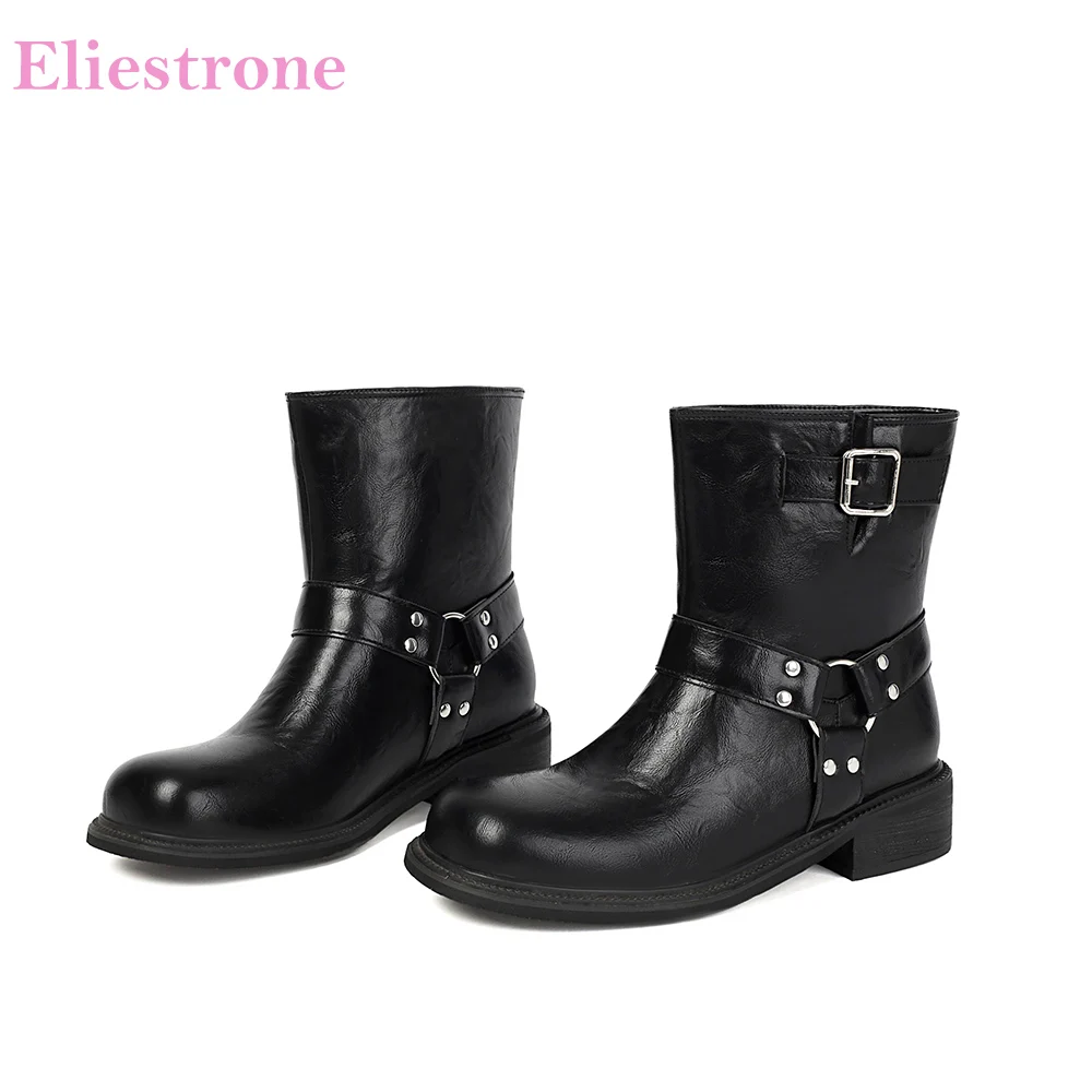 

2025 Новые зимние модные черные коричневые женские мотоциклетные ботинки до середины икры 3,5 см, женская обувь на среднем массивном каблуке, большие размеры 10 42 45 47