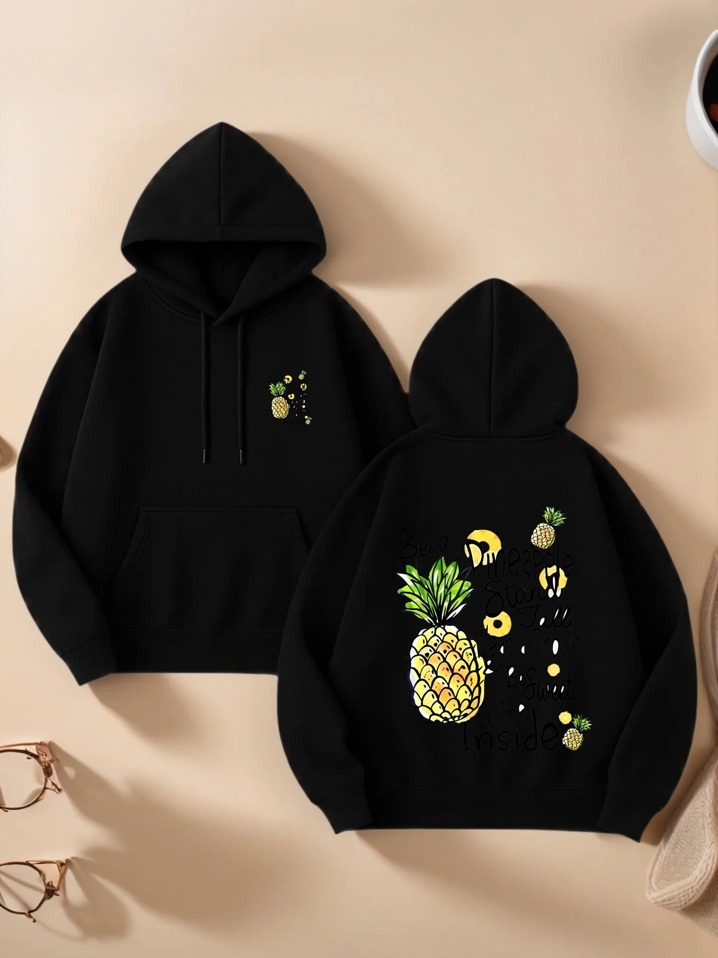 

Pineapple - Quote Graphic Print, Casual Aesthetic Women Hoodie, Soft Fabric, Casual Everyday Wear for Women