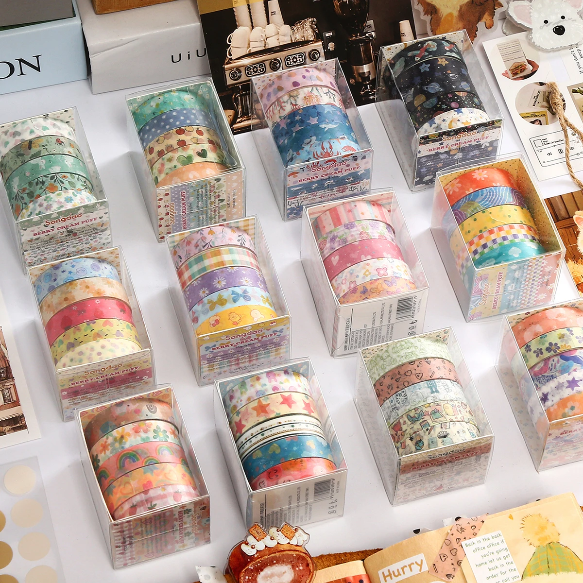5 rolls exquisite plant floral patterns washi tape, sea creatures and planet print creative design handbook decoration tape