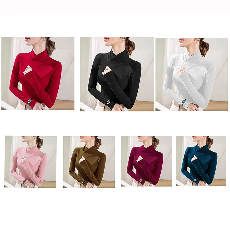

Лидер продаж, женские однотонные топы с перекрестным вырезом, женское термобелье, одежда с длинными рукавами, женские классические повседневные пуловеры для отдыха