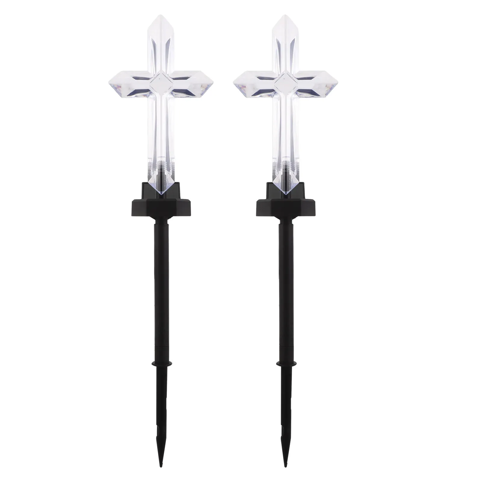 2 Pcs Garden Lights Cemetery Solar Cross LED Candles for Grave Memorial Lamp Transparent Powered