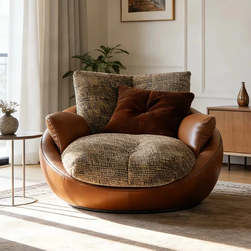 Luxury designer single armchair leather decorative chair round hug sofa living room furniture