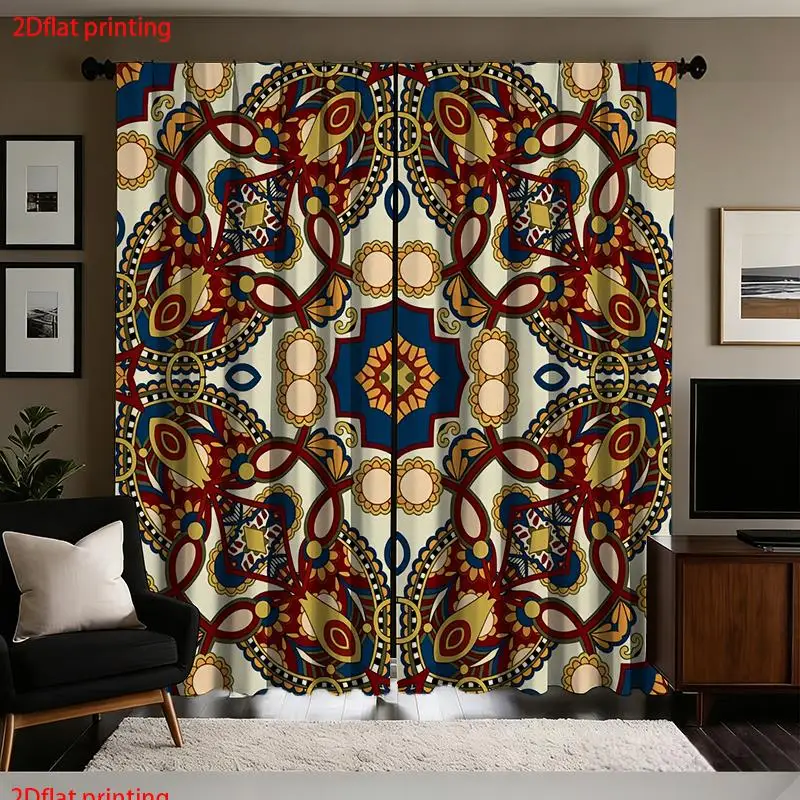 Decorative Curtains Drapes Bohemian Moroccan Global Geometric Gold Pattern Window Treatment for Living Room Bedroom Hallway Home