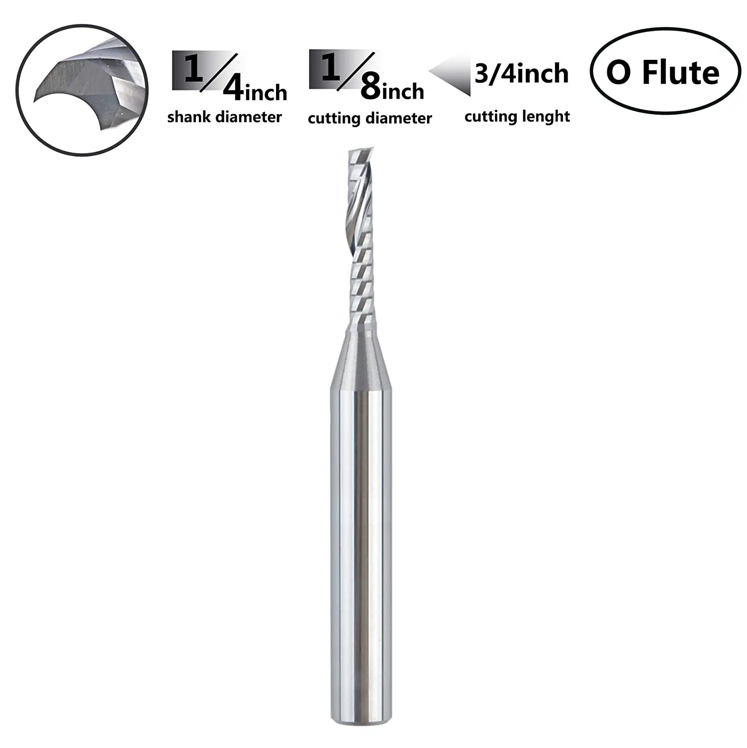 SpeTool 1pc O Flute UpCut Carbide End Mill Single Flute Spiral CNC Router Bit 1/8 1/4 inch Shank Wood Aluminum Acrylic Cutter