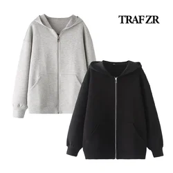 Traf zr clássico casacos casuais zíper frontal novo em manga longa outwear estético feminino bombardeiro jaquetas cardigan hoodies