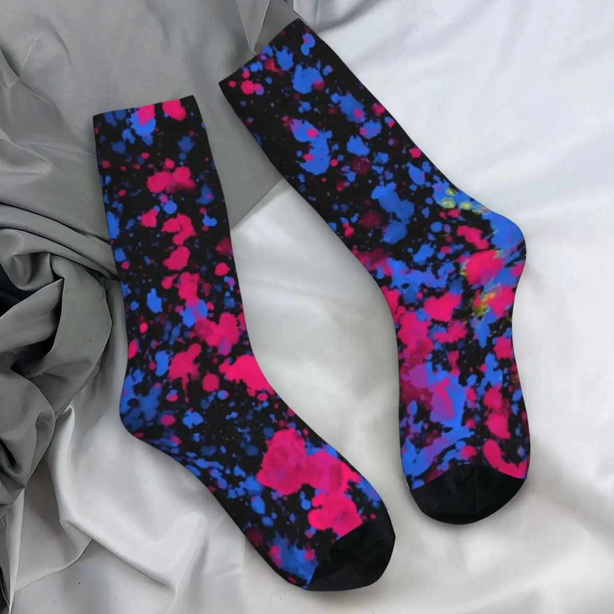 Neon Paint Splatter Socks Abstract Graffiti Vintage Stockings Winter Anti Skid Girls Socks Breathable Running Sports Socks