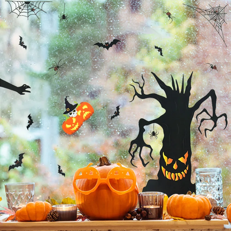 3Sheets Halloween Window Stickers Bat Ghost Pumpkin DIY Glass Sticker Halloween Party Home Decoration Kids Favors Haunted House