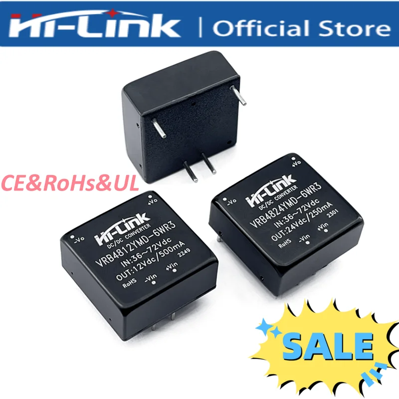 

5pcs VRB4812YMD-6WR3 6W Isolated DC-DC Power Module 18-75V Ultra Wide Input 5/12/15/24V Output Embedded Electronic Componets