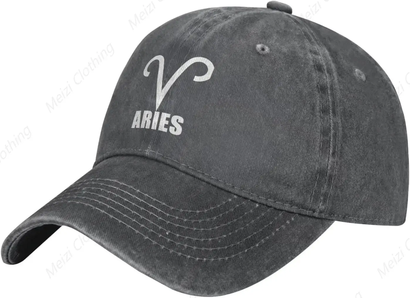 Aries Logo Pattern Retro Washed Denim Baseball Cap Outdoor Truck Cap Dad Golf Black