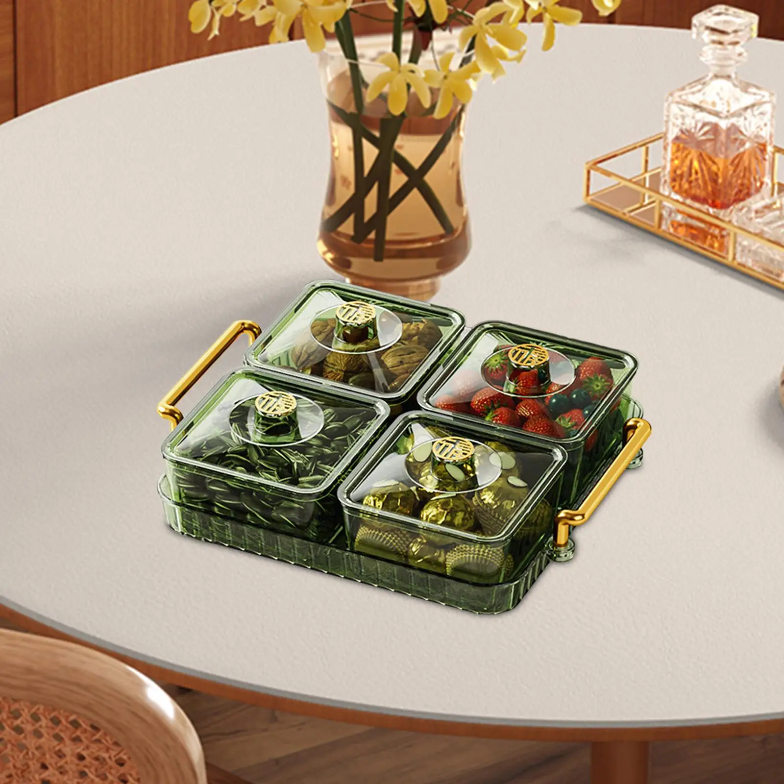 Fruit Serving Tray with Stand Multi Compartment Storage Container for Dried Fruit Nuts Candy Snacks Appetizer Platter for