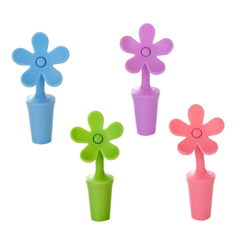 5Pcs Silicone Wine Bottle Stoppers Flower Shape Airtight Seal Beverage Closures Reusable Dishwasher Safe Bar