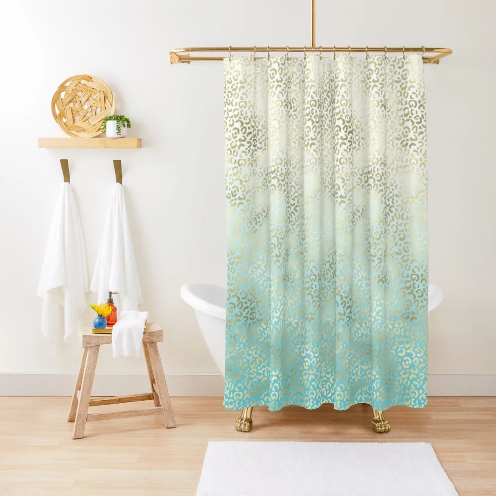 

Girly Aqua Ombre Gold Leopard Print Shower Curtain Window For Bathrooms With Beautiful Designs Curtain