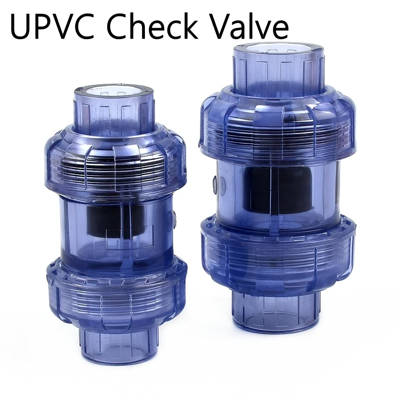 Transparent Blue UPVC Double Union Check Valve Fitting for Garden Irrigation Aquarium Fish Tank Non Return Joint I.D 20~63mm 1PC