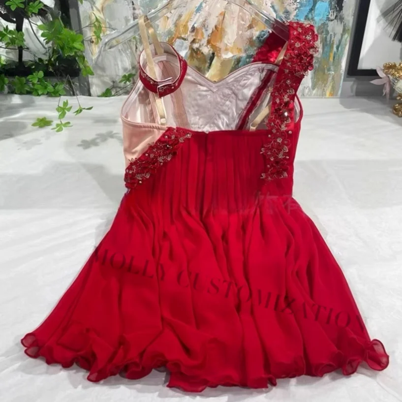 2024 new red cupid variation GDC competition ballet three-dimensional folding chiffon skirt for adults and children