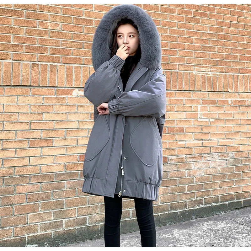 2023 new autumn winter Black down cotton clothes for women clothing mid length loose slimming oversized cotton jacket thickened