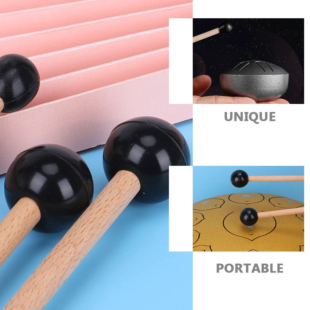 

2pcs Mini Portable Wood Handle Rubber Mallets for Tongue Drum Xylophone Bell Percussion Accessories Black Small