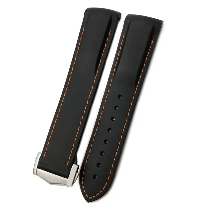 

SCHIK 19mm 20mm 21mm 22mm Rubber Silicone Watchband for Omega AT150 300 De ville Planet Ocean Watch Pointed Buckle Strap