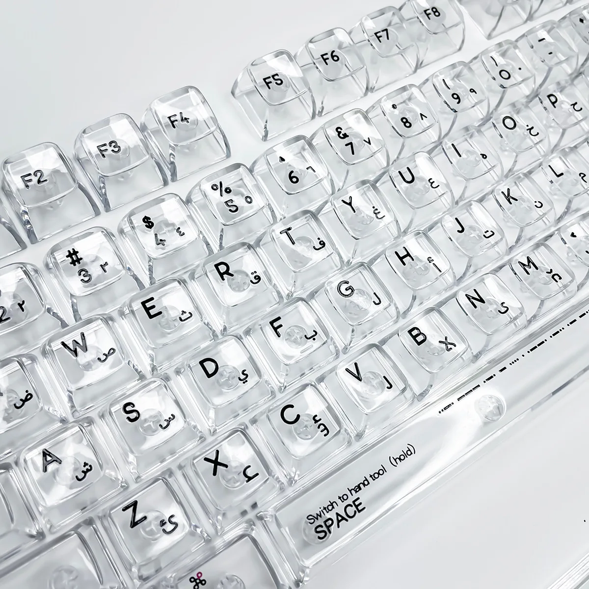 132 Keys Transparent Keycaps Arabic CBSA Height PC Material UV Print Black for Mechanical Keyboard AULA F75 Ajazz Game Wooting