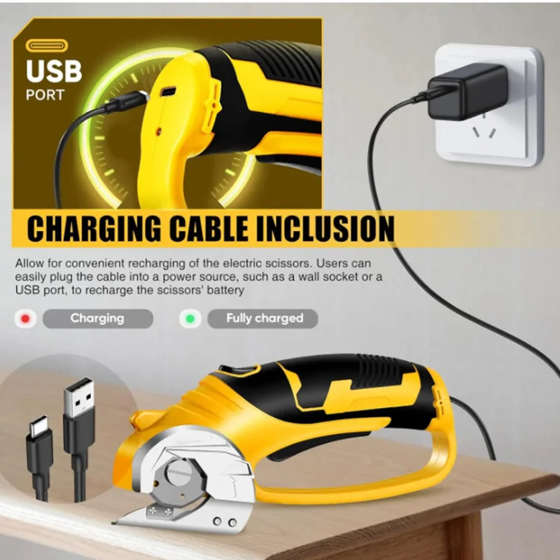 Cordless Electric Scissors Rotary Cutter Rechargeable Electric Cardboard Box Fabric Scissor With Blade For Leather Carpet Sewing